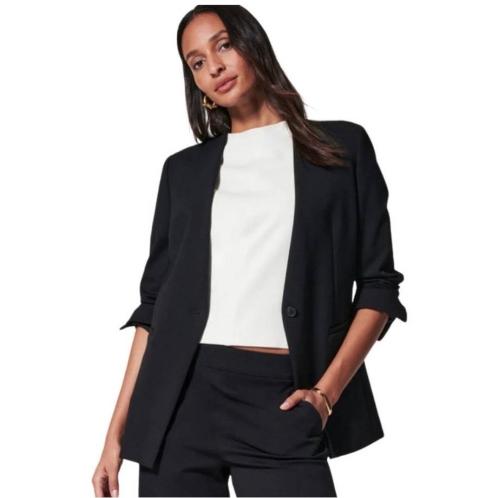 Spanx Black Perfect Collarless Blazer Career Wear Size Large Minimalist